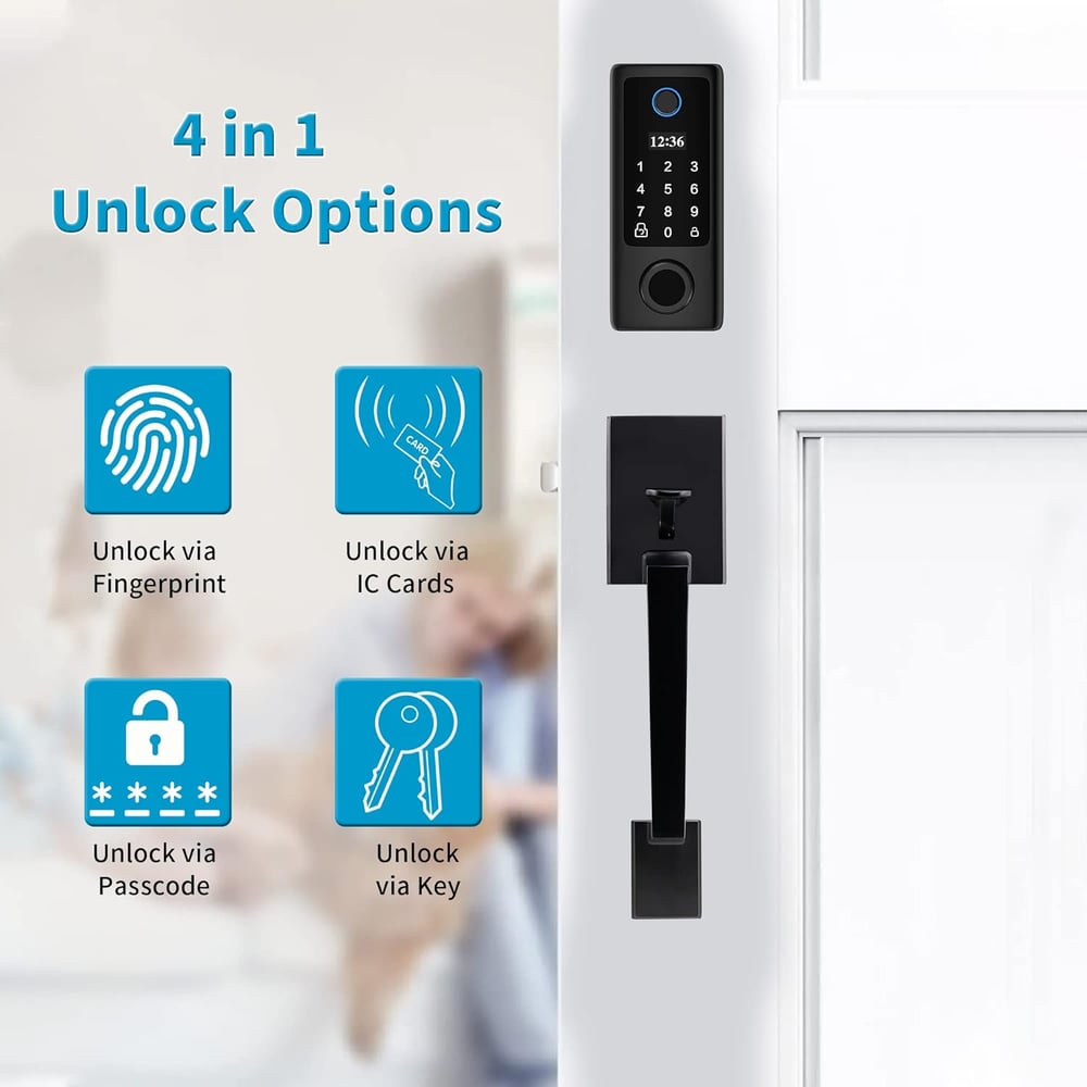 Smart Fingerprint Door Lock | Keypad, OLED, Auto Lock, DIY Install, Black, 300 Users