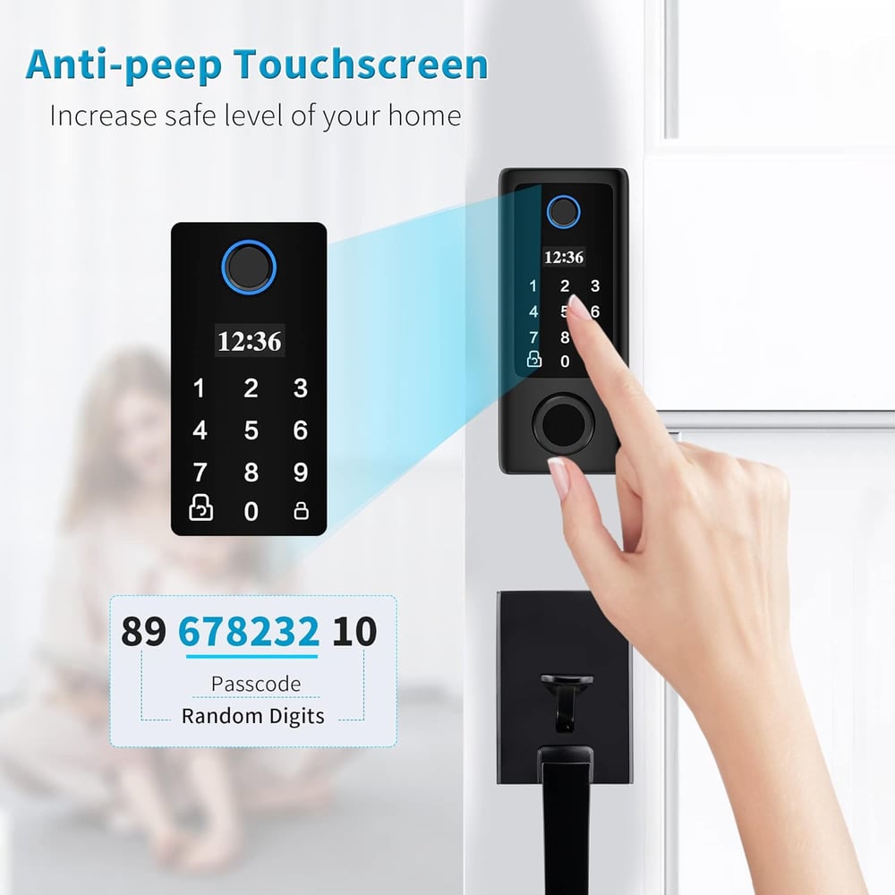 Smart Fingerprint Door Lock | Keypad, OLED, Auto Lock, DIY Install, Black, 300 Users
