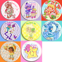 Image 1 of 2.5" Buttons Classic  Strawberry Shortcake & Care Bear Characters 