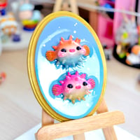 Image 2 of Blowfish Beastie Buddies on Plaque (orange/pink)