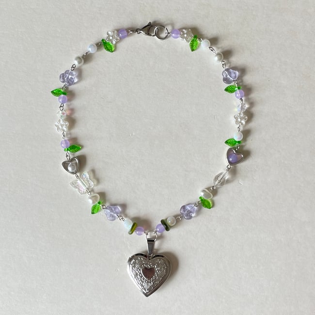 'purple garden' locket necklace