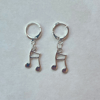 musical note silver huggie hoop earrings