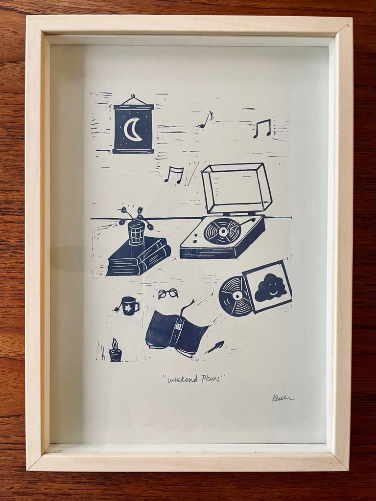 Weekend Plans (Handmade relief print)