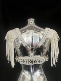 Image 2 of White Faux Snake Tassel Cone Bra - SIZE - M