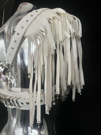 Image 3 of White Faux Snake Tassel Cone Bra - SIZE - M