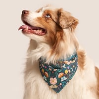 Image 1 of Bandana Réversible Motif de fleurs sauvages et à pois turquoise
