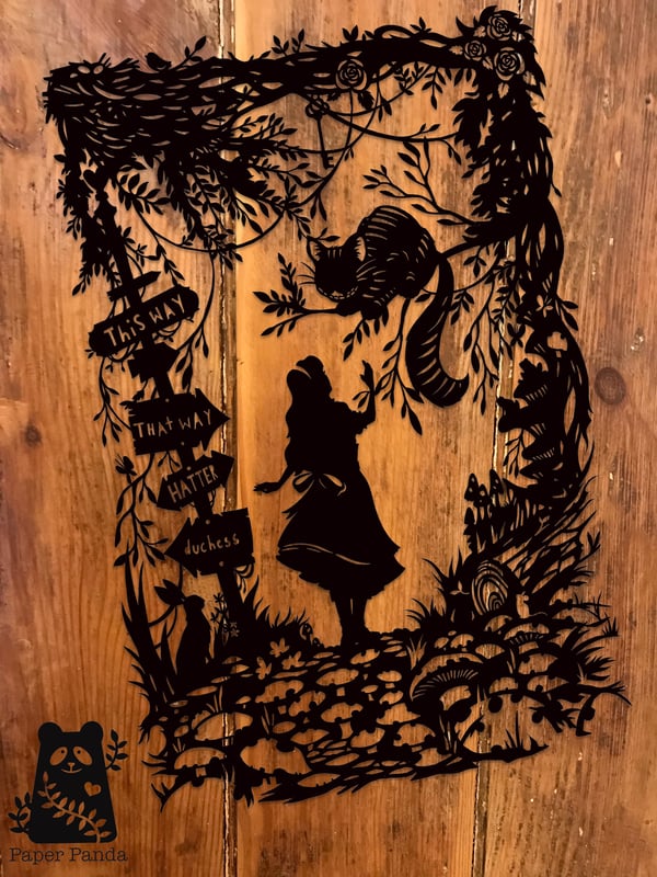 Image of Alice Meets the Cheshire Cat Papercut Template