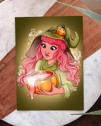 Halloween Pumpkin Witch Illustrated Art Print 5x7