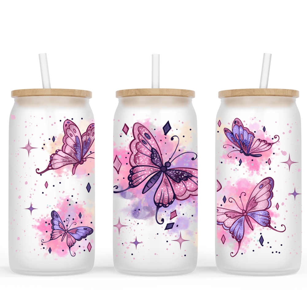 Image of Purple Butterfly 16oz Glass Cup💜💖