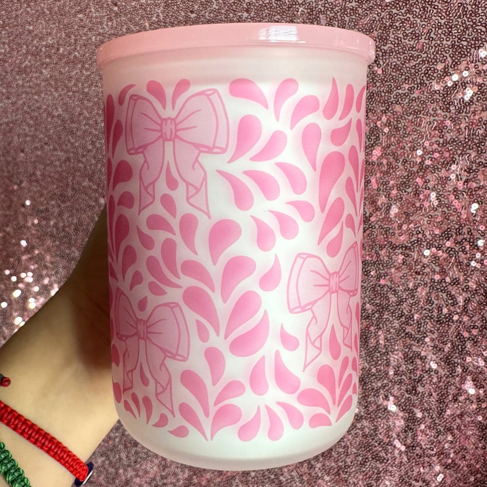 Image of PINK Talavera 17oz Frosted Glass Mug