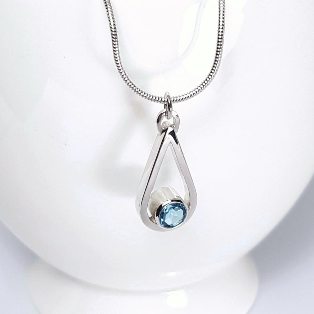 Image of Blue Topaz Necklace, Handmade Sterling Silver Teardrop Pendant