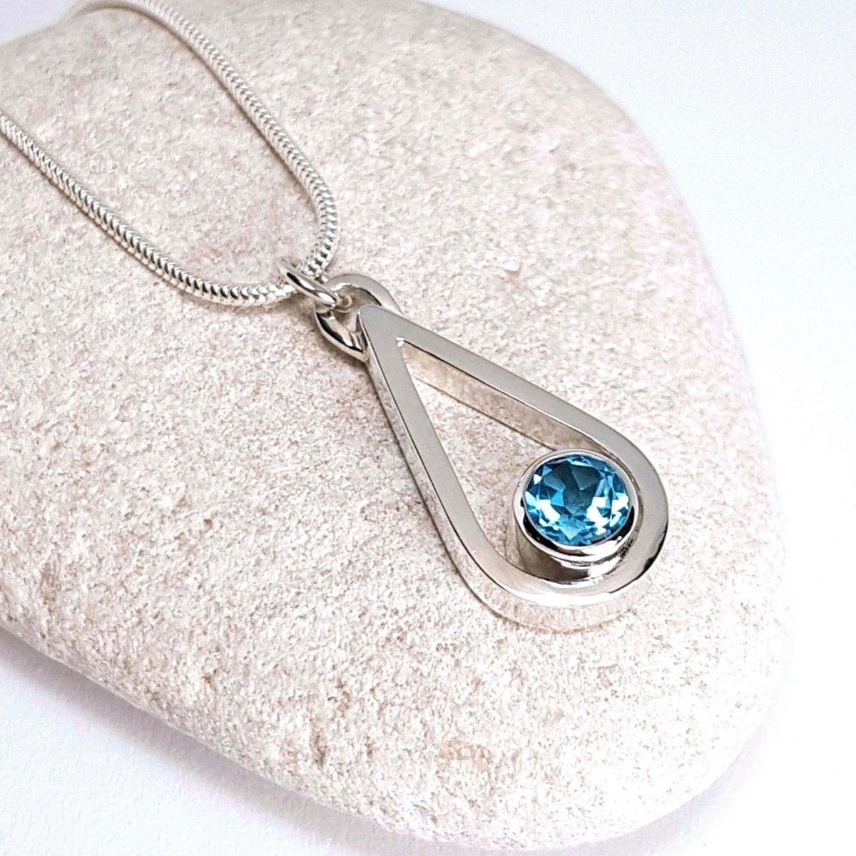 Image of Blue Topaz Necklace, Handmade Sterling Silver Teardrop Pendant