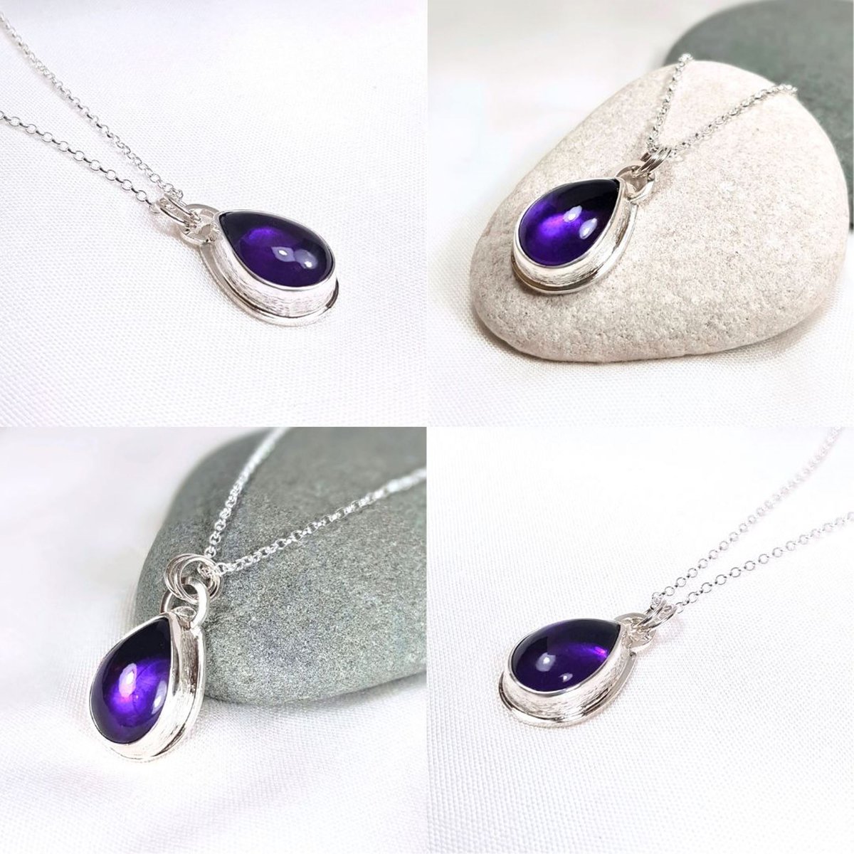 Image of Amethyst Pendant Necklace, Sterling Silver Teardrop Necklace, February Birthstone