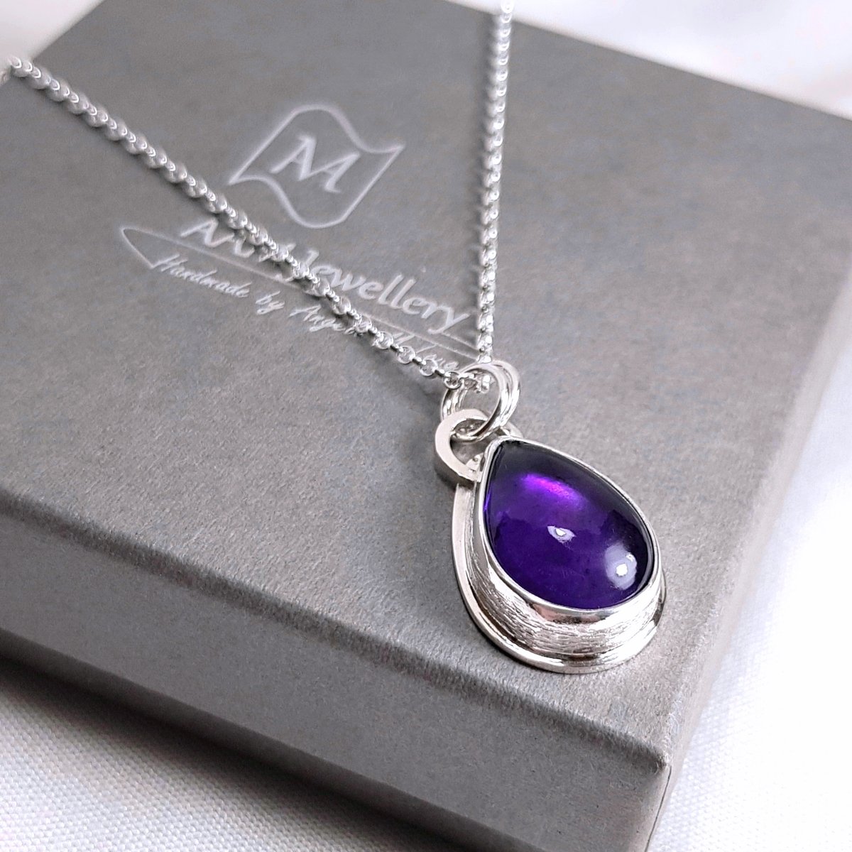 Image of Amethyst Pendant Necklace, Sterling Silver Teardrop Necklace, February Birthstone