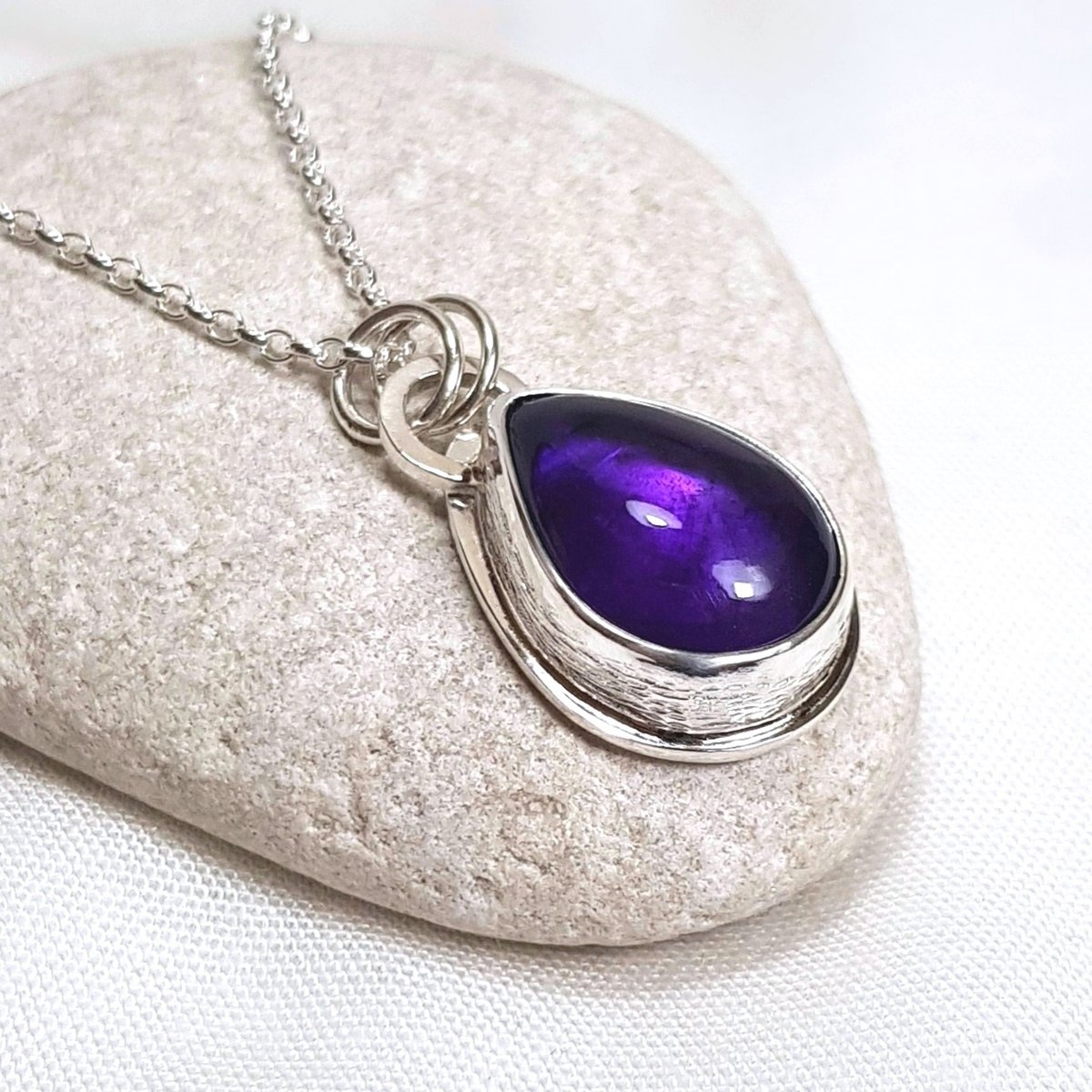 Image of Amethyst Pendant Necklace, Sterling Silver Teardrop Necklace, February Birthstone
