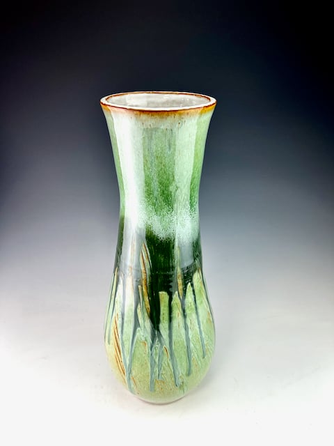 Image of Tall Vase with texture and multiple layered glazes (BSG/CuAsh)