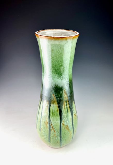 Image of Tall Vase with texture and multiple layered glazes (BSG/CuAsh)