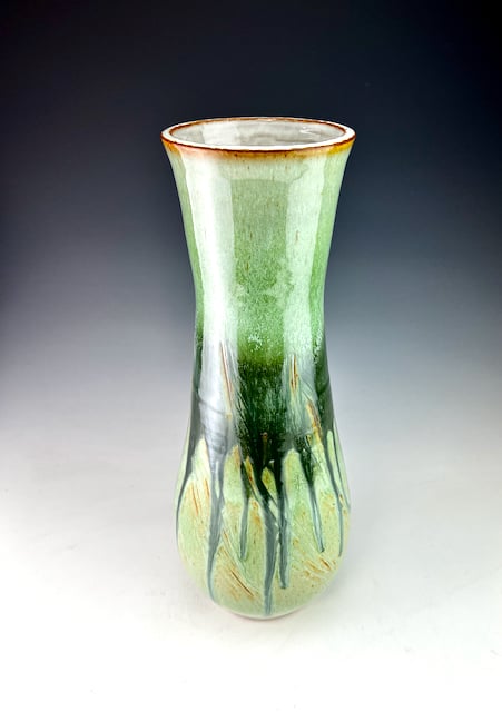 Image of Tall Vase with texture and multiple layered glazes (BSG/CuAsh)