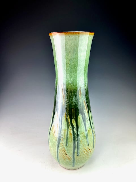 Image of Tall Vase with texture and multiple layered glazes (BSG/CuAsh)