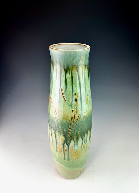 Image of Tall textured vase with multiple layered glazes (BSG/CuAsh)