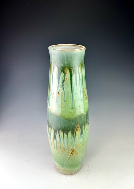 Image of Tall textured vase with multiple layered glazes (BSG/CuAsh)