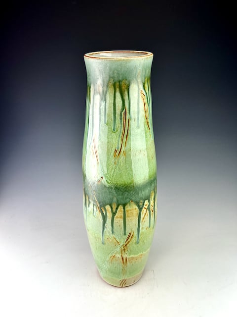 Image of Tall textured vase with multiple layered glazes (BSG/CuAsh)