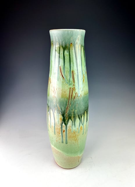 Image of Tall textured vase with multiple layered glazes (BSG/CuAsh)