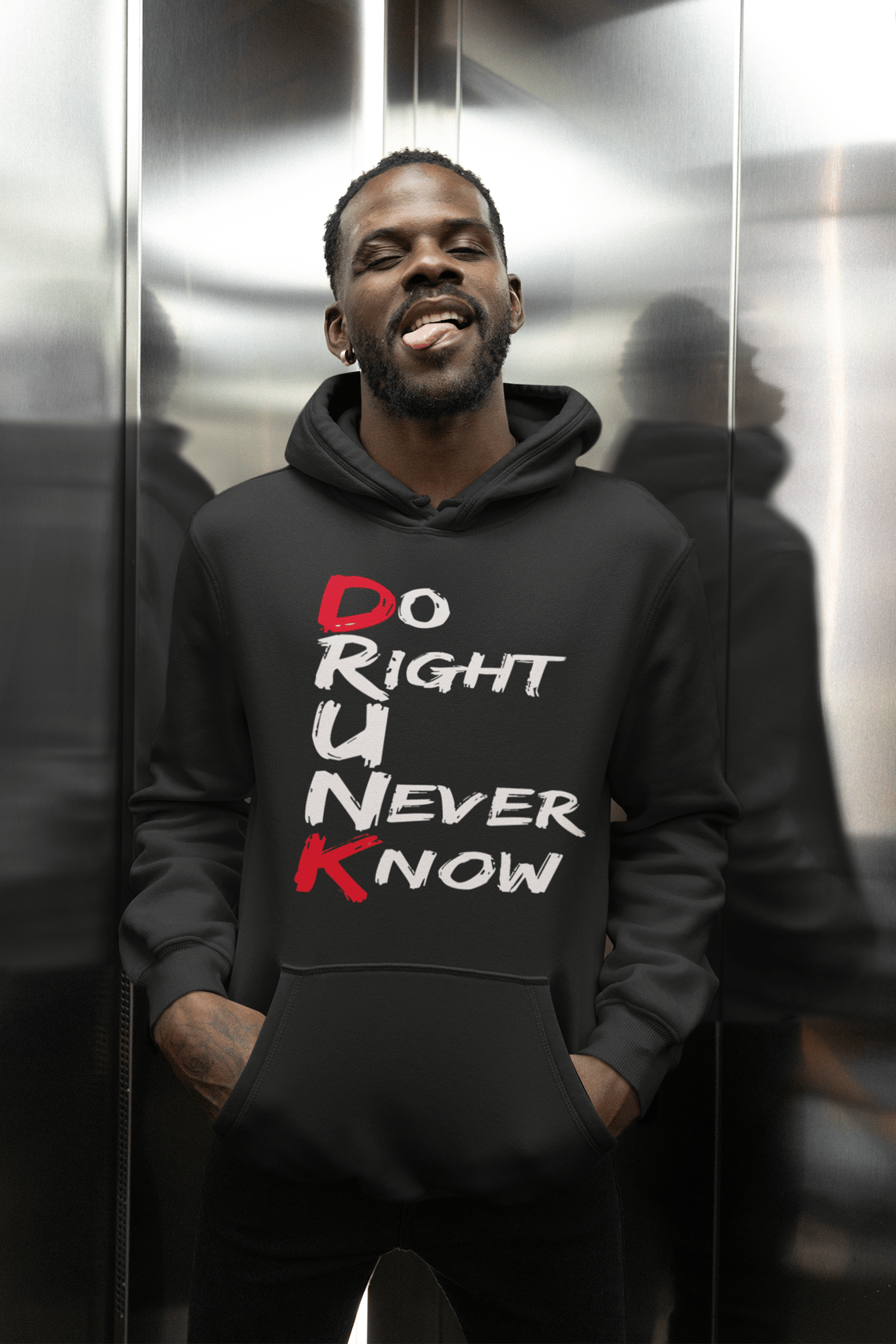 Image of DRUNK WEAR BY LD – Black & Gold “DO RIGHT U NEVER KNOW” Hoodie