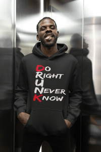 Image 1 of DRUNK WEAR BY LD – Black & Gold “DO RIGHT U NEVER KNOW” Hoodie