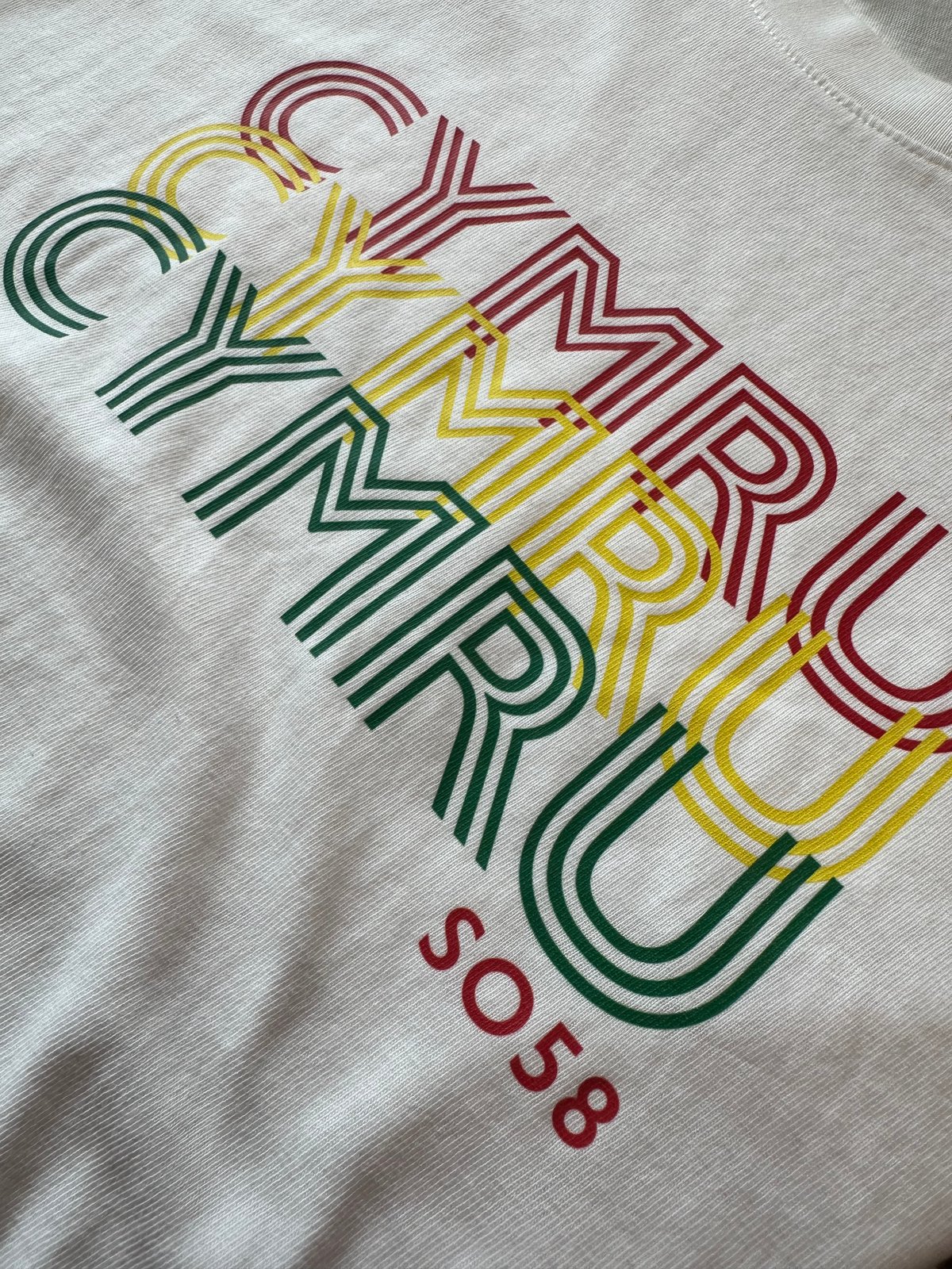 Image of Cymru Cymru Cymru SO58 Unisex Crys T  Off White and in Sage 