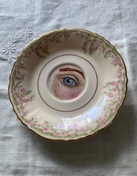 Image 2 of Freckles! Lover's eye oil painting on vintage tea saucer