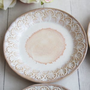 Image of Set of Four Rustic Dessert Dishes in White and Ocher Glaze, Handcrafted Pottery Made in USA