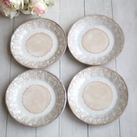 Image 12 of Set of Four Rustic Dessert Dishes in White and Ocher Glaze, Handcrafted Pottery Made in USA