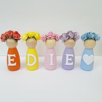 Image 1 of Personalised  Wooden Peg Dolls, New Baby Gift, Personalised Nursery Decor, ANY COLOUR MIX