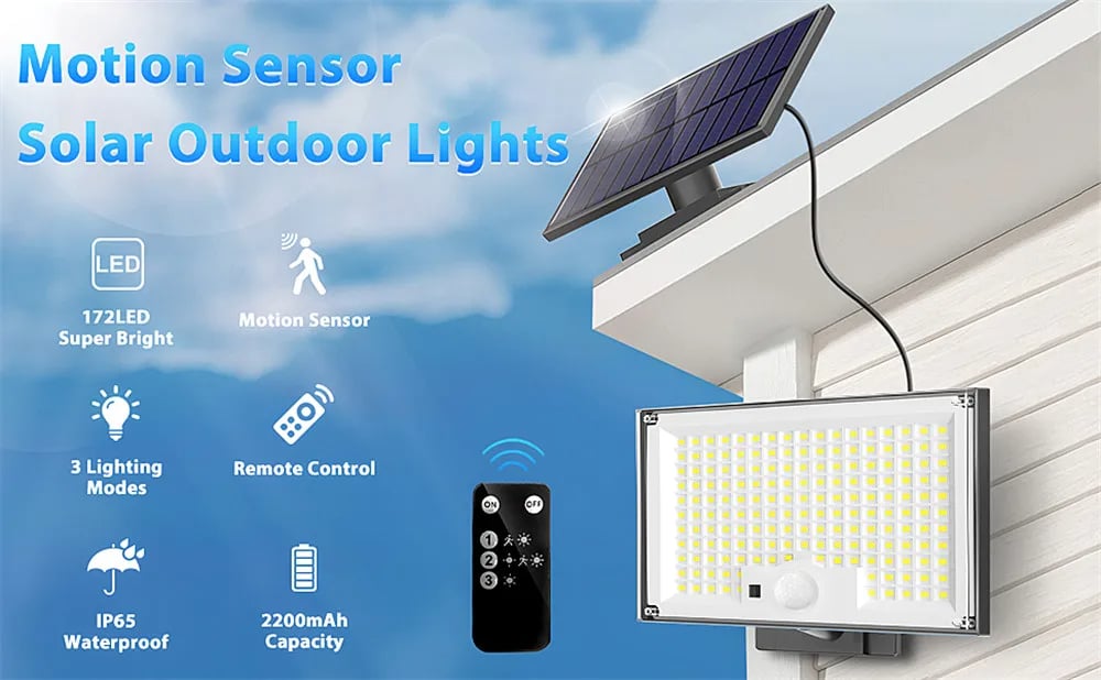172LED Solar Light Outdoor Waterproof Motion Sensor Floodlight with Remote Control
