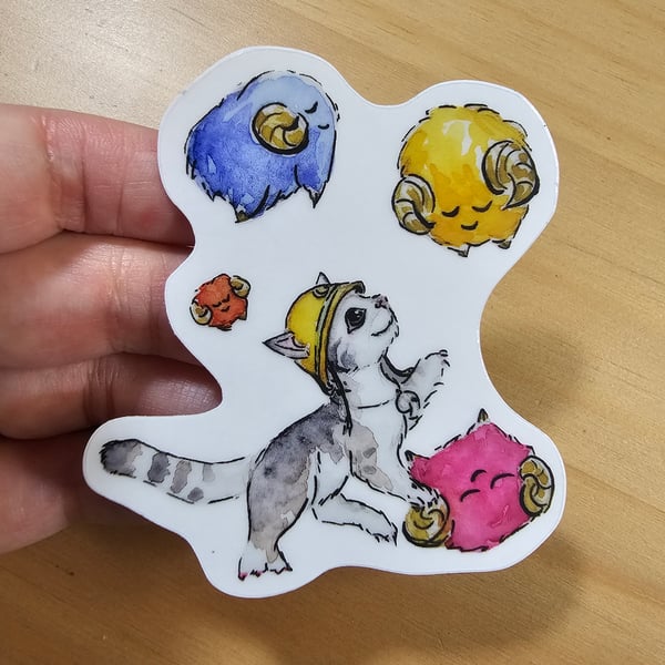 Image of Cat Rescues Floating Goats Transparent Vinyl Sticker 