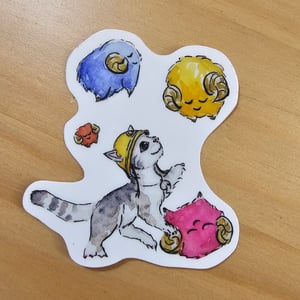 Image of Cat Rescues Floating Goats Transparent Vinyl Sticker 