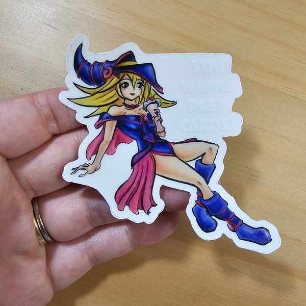 Image of "You Wanna Play Cards?" with Dark Magician Girl Transparent Vinyl Sticker 