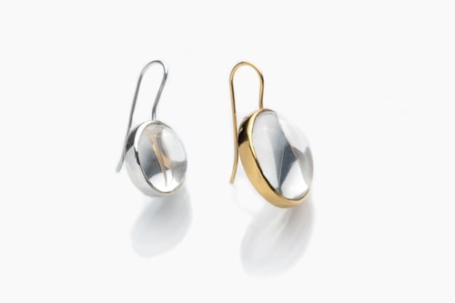 Image of " The Sun and The Moon" gold plated silver earrings with rock crystals · ET LUNA ET SOL ·