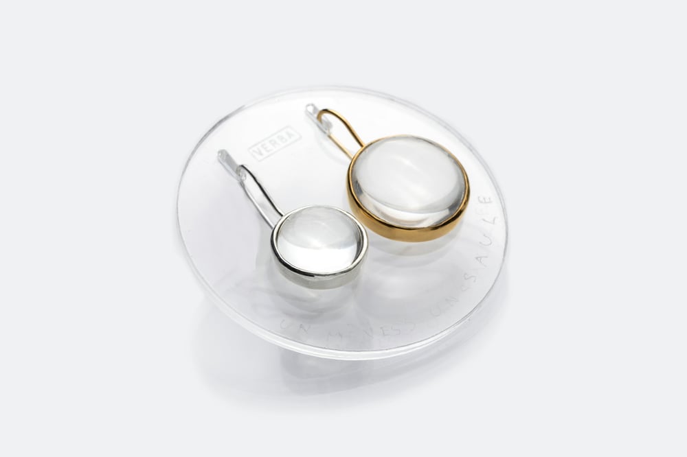 Image of " The Sun and The Moon" gold plated silver earrings with rock crystals · ET LUNA ET SOL ·