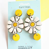 Image 2 of Flower dangle earrings, hand painted wooden statement earrings