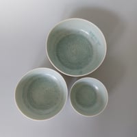 Image 3 of Small nest of 3 shallow dishes with sage green interior