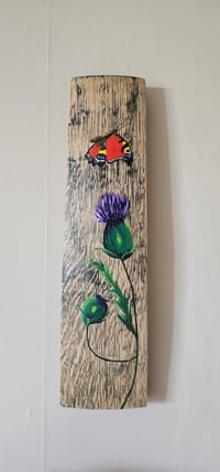 Image 5 of Thistles and Peacock Butterfly Scottish Stave Art 