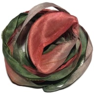Image 3 of 10YD.  SUMAC  HAND DYED RECYCLED SARI SILK RIBBON BUNDLES by COLOR KISSED SILK
