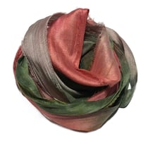 Image 5 of 10YD.  SUMAC  HAND DYED RECYCLED SARI SILK RIBBON BUNDLES by COLOR KISSED SILK