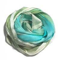 Image 3 of 10YD.  BAHAMA BREEZE HAND DYED RECYCLED SARI SILK RIBBON BUNDLES by COLOR KISSED SILK