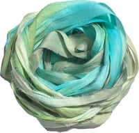 Image 2 of 10YD.  BAHAMA BREEZE HAND DYED RECYCLED SARI SILK RIBBON BUNDLES by COLOR KISSED SILK