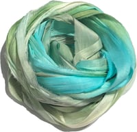 Image 6 of 10YD.  BAHAMA BREEZE HAND DYED RECYCLED SARI SILK RIBBON BUNDLES by COLOR KISSED SILK