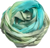 Image 8 of 10YD.  BAHAMA BREEZE HAND DYED RECYCLED SARI SILK RIBBON BUNDLES by COLOR KISSED SILK
