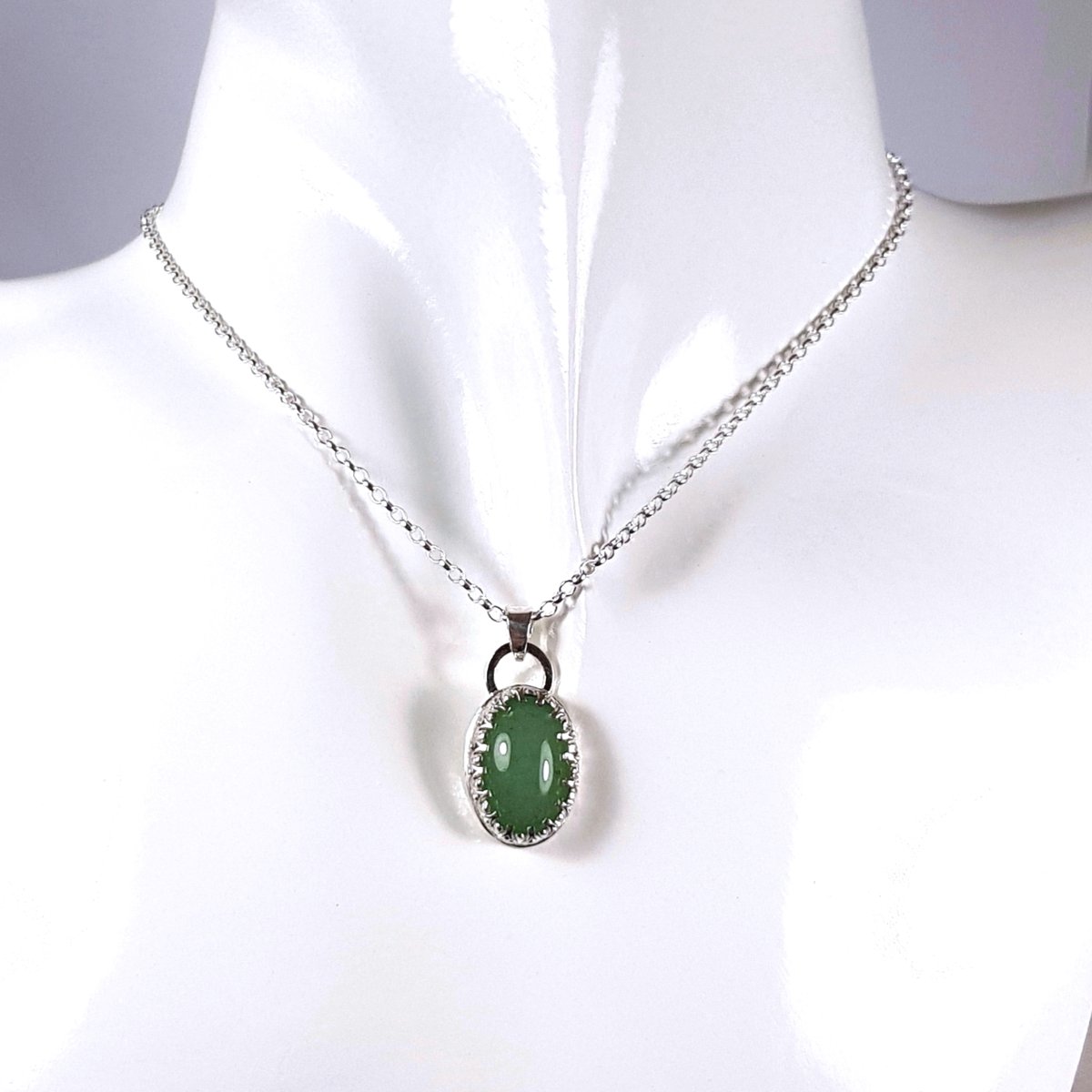 Image of Sterling Silver Aventurine Pendant, Green Gemstone Necklace,  Handmade Sustainable Jewellery UK